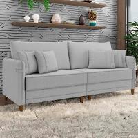 Sofá 4 Lugares Living 252cm Pé Madeira Zoe Boucle Cinza Z08 - Mpozenato - 1