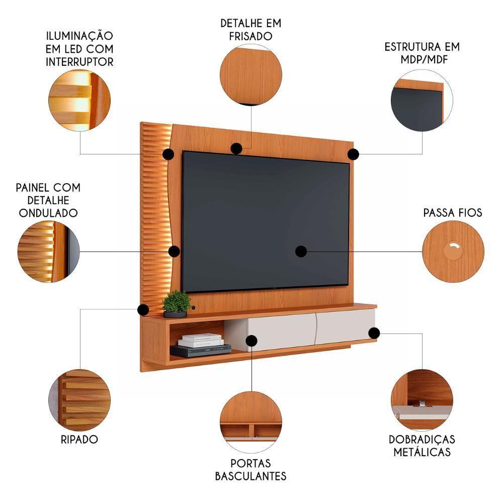 Painel TV 65 Polegadas E Bancada Suspensa Sintra Freijó Off White C05 - Mpozenato - 3