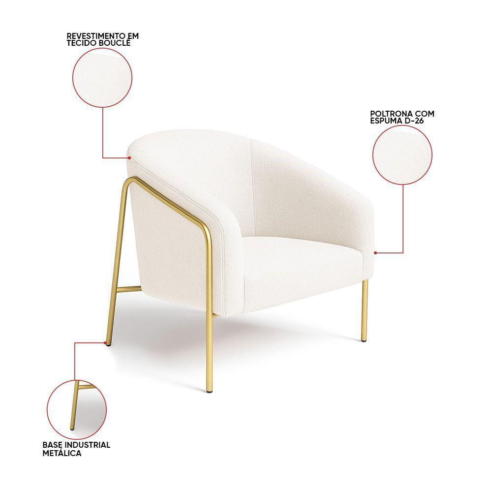 Poltrona Sala Industrial Alta Dourado Stella Bouclê D03 - D'rossi Cor Off White - 3