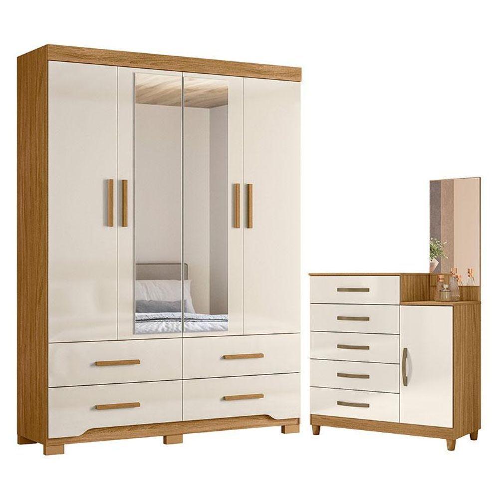 Guarda Roupa Solteiro Miami E Cômoda Lisboa Freijó Off White - Moval - 1