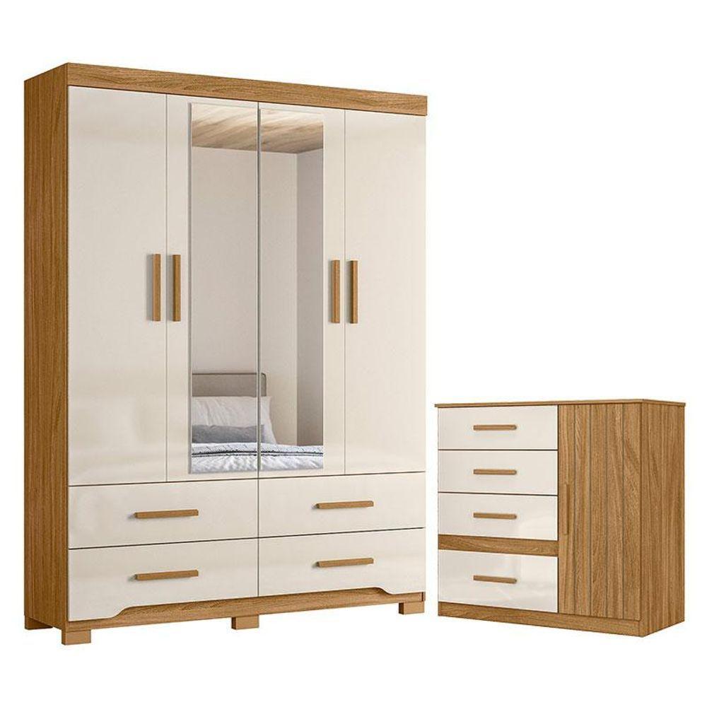 Guarda Roupa Solteiro Miami E Cômoda Vênus Freijó Off White - Moval - 1