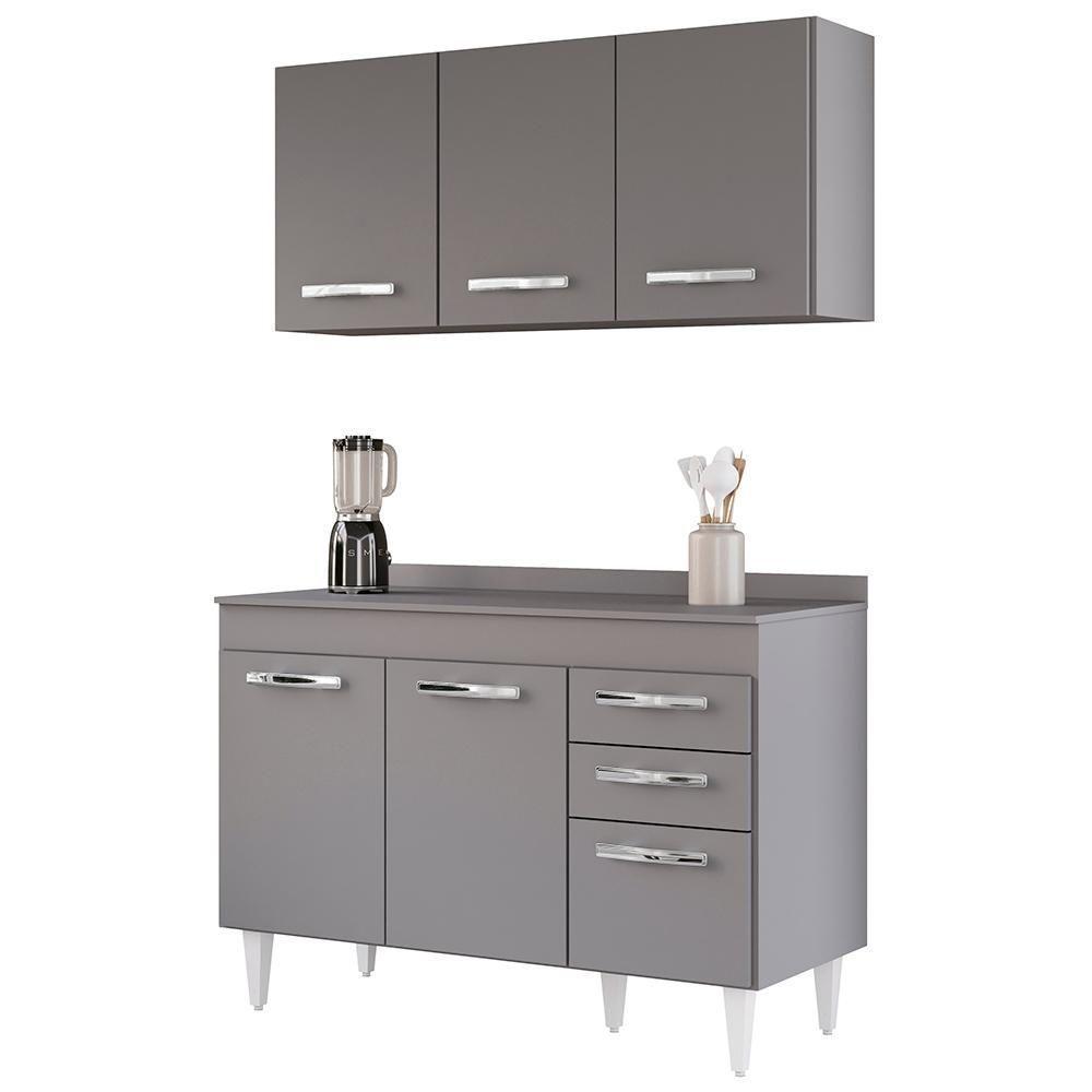 Armário Aéreo Honduras E Balcão Gabinete Com Tampo 120cm Suécia Cinza - Lumil - 1