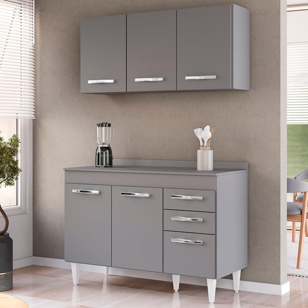 Armário Aéreo Honduras E Balcão Gabinete Com Tampo 120cm Suécia Cinza - Lumil - 2