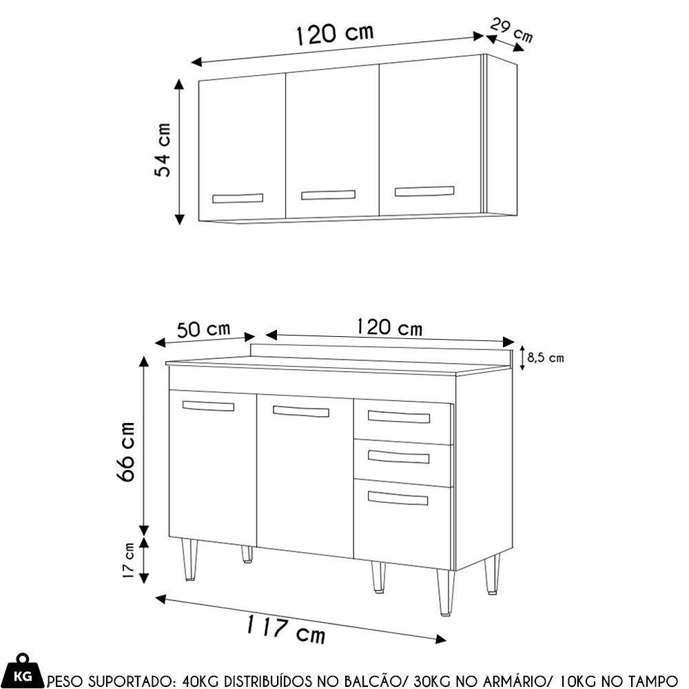 Armário Aéreo Honduras E Balcão Gabinete Com Tampo 120cm Suécia Cinza - Lumil - 4