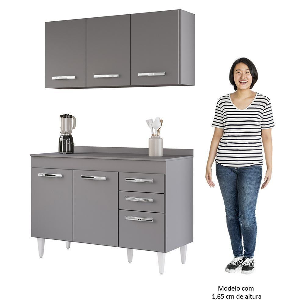 Armário Aéreo Honduras E Balcão Gabinete Com Tampo 120cm Suécia Cinza - Lumil - 5