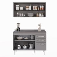 Armário Aéreo Honduras E Balcão Gabinete Com Tampo 120cm Suécia Cinza - Lumil - 6