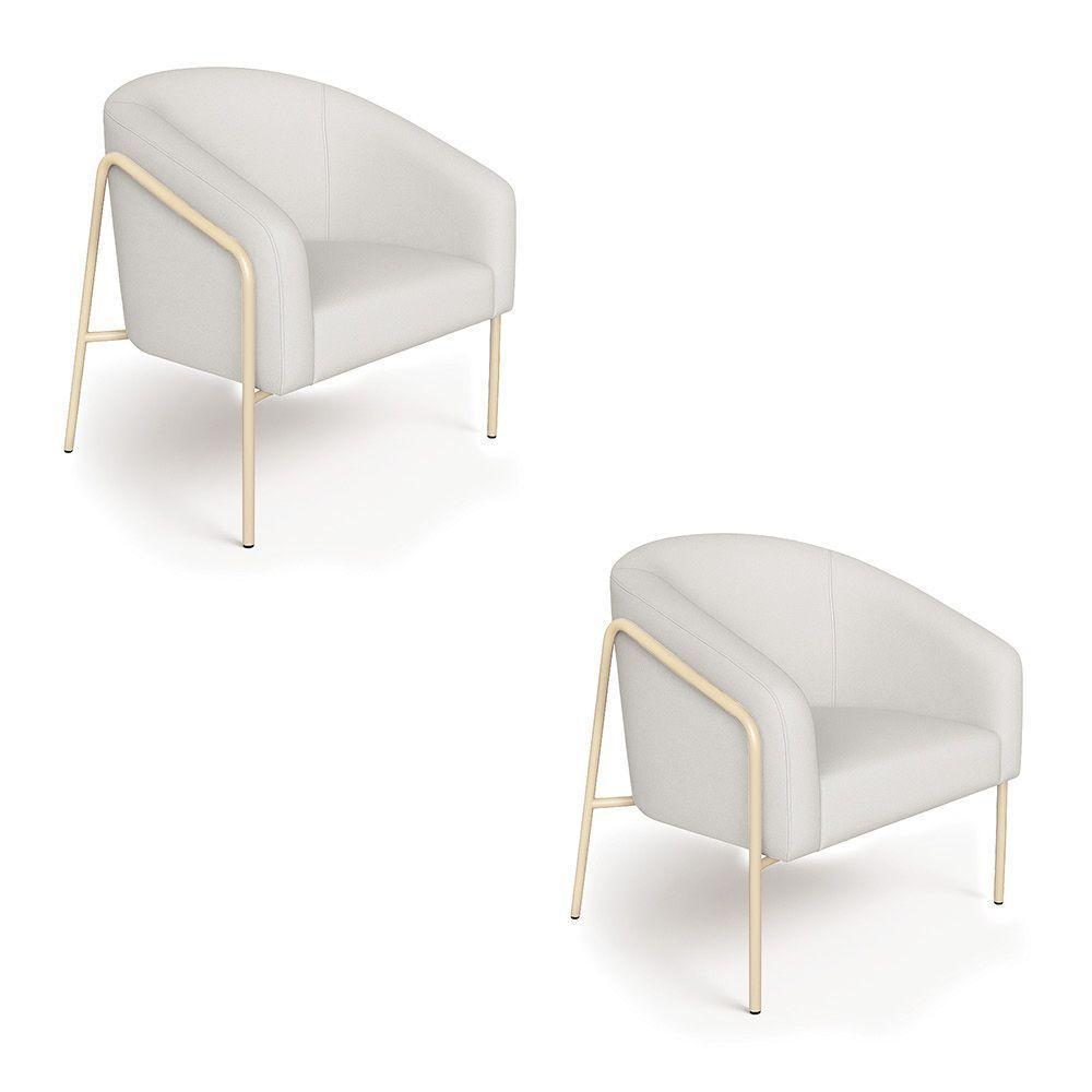 Poltrona Sala Industrial Alta Champanhe Kit 2 Stella Linho D03 - D'rossi Cor Cinza - 2