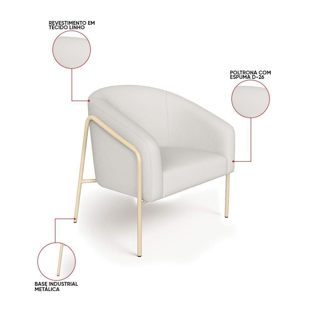 Poltrona Sala Industrial Alta Champanhe Kit 2 Stella Linho D03 - D'rossi Cor Cinza - 3