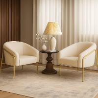 Poltrona Sala Industrial Alta Dourado Kit 2 Stella Linho Bege D03 - D'rossi - 1