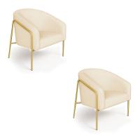 Poltrona Sala Industrial Alta Dourado Kit 2 Stella Linho Bege D03 - D'rossi - 2