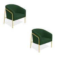 Poltrona Sala Industrial Alta Dourado Kit 2 Stella Suede Verde D03 - D'rossi - 2