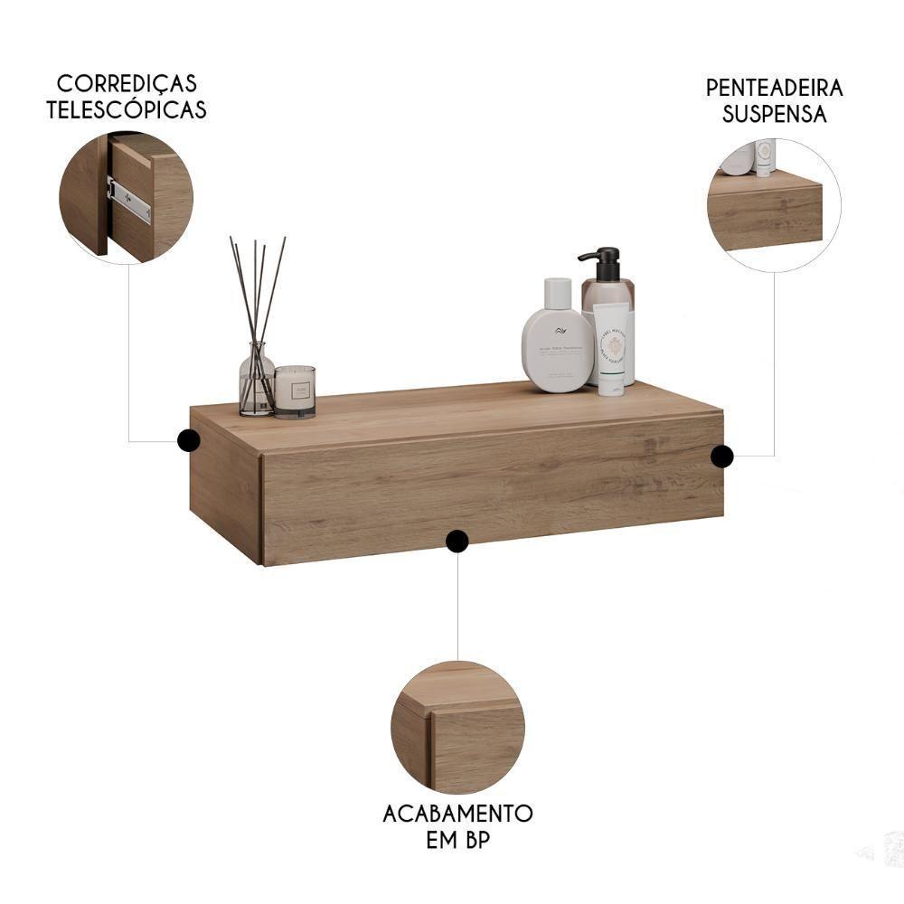 Penteadeira Suspensa 60cm 1 Gaveta Carina Z34 Freijó - Mpozenato - 3