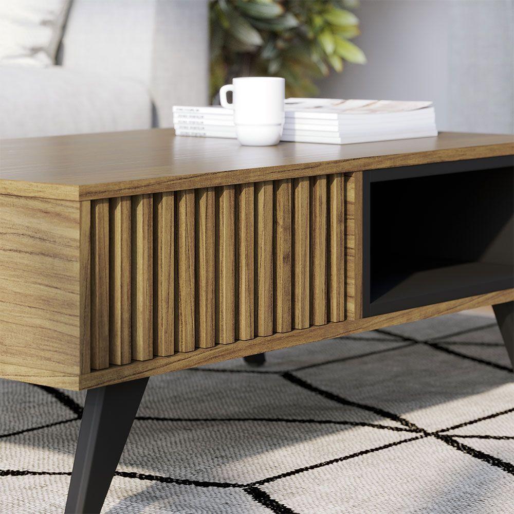 Mesa De Centro Para Sala Retangular 1 Nicho Karin C04 - D'rossi Cor Noce Milano E Preto Fosco - 5