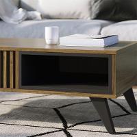 Mesa De Centro Para Sala Retangular 1 Nicho Karin C04 - D'rossi Cor Noce Milano E Preto Fosco - 6