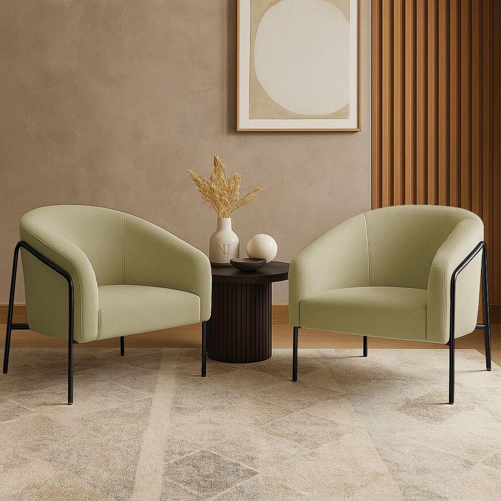 Poltrona Sala Industrial Alta Preto Kit 2 Stella Bouclê Pistache D03 - D'rossi - 1