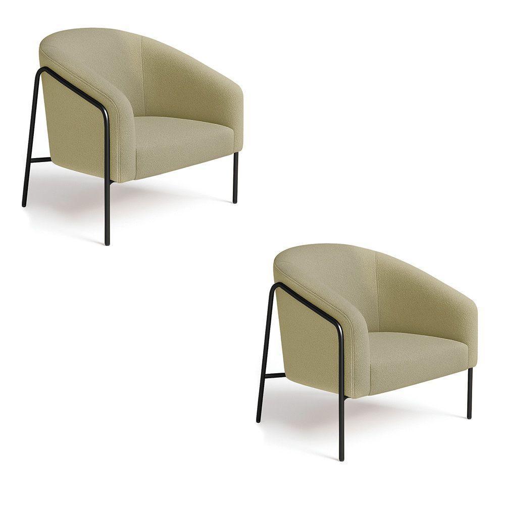 Poltrona Sala Industrial Alta Preto Kit 2 Stella Bouclê Pistache D03 - D'rossi - 2