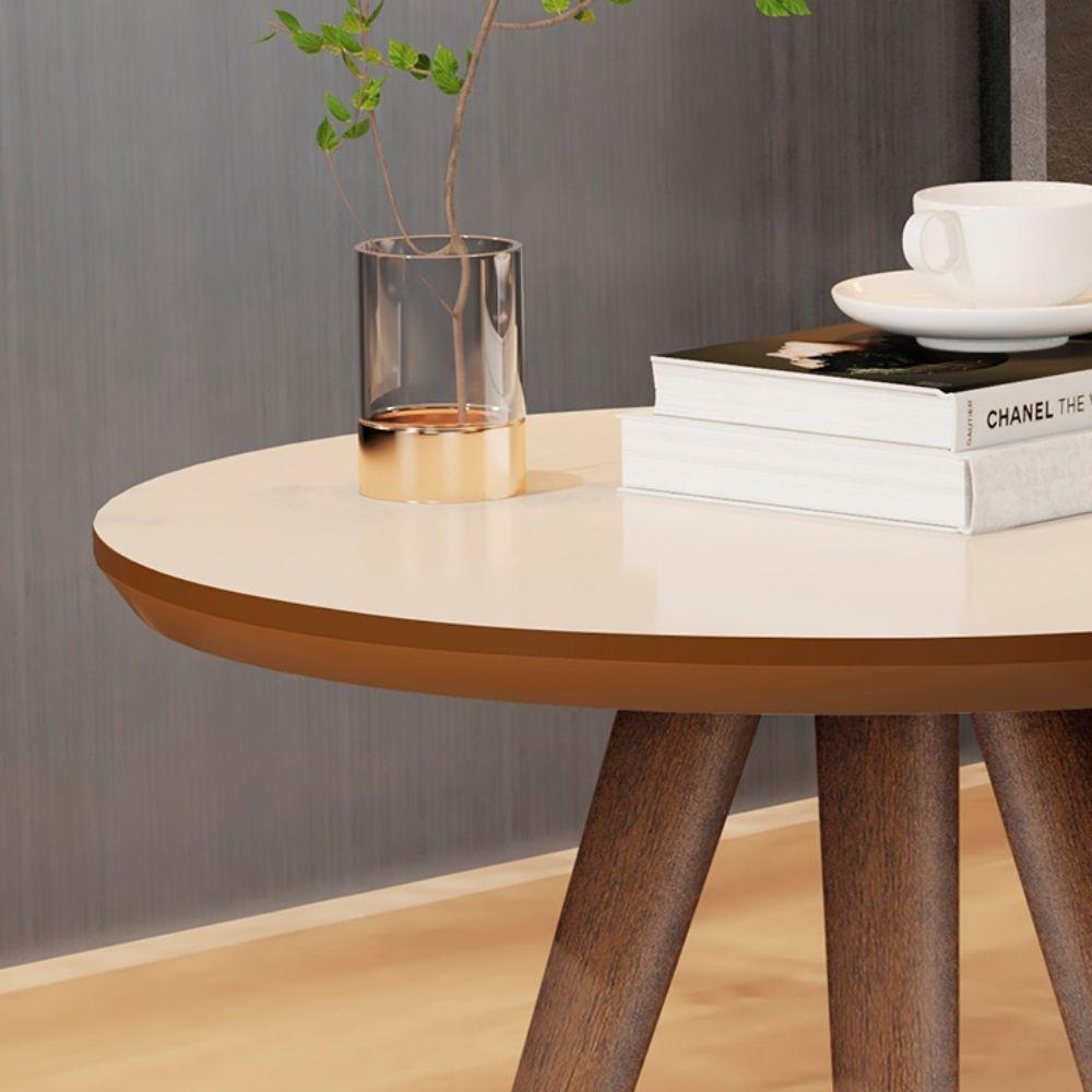 Conjunto Mesa Retrô Lateral E Apoio Off White/freijó - 4