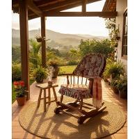 Cadeira De Balanço Chenile Bali 90/40 X 60 X 50 - Madeira Maciça - Móveis De Gramado - Castanho - 2