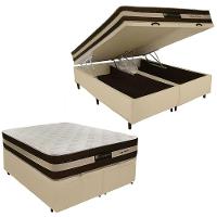 Cama Box Baú Queen Sintético + Colchão Esplendor Molas Ensacadas Luckspuma 158x198x75 Bege - 1