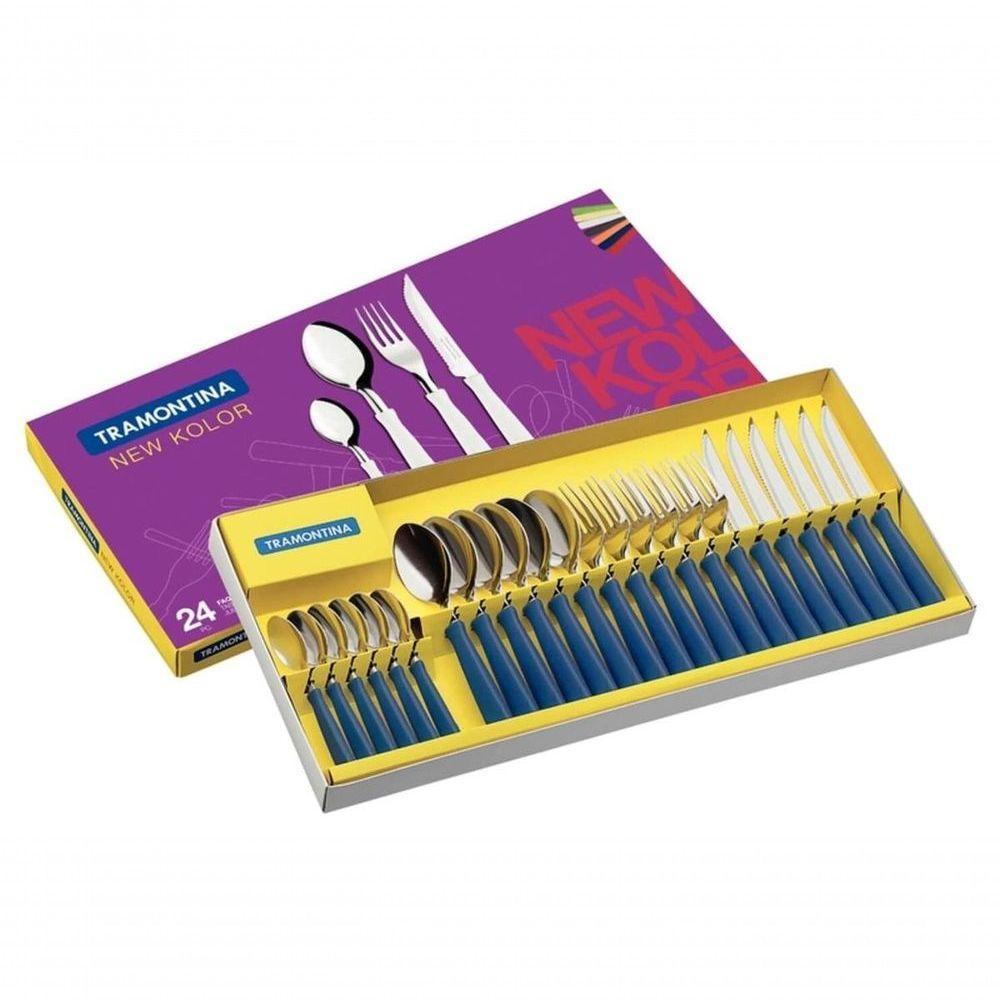 Faqueiro Tramontina New Kolor Em Aço Inox 24 Peças Azul - 1