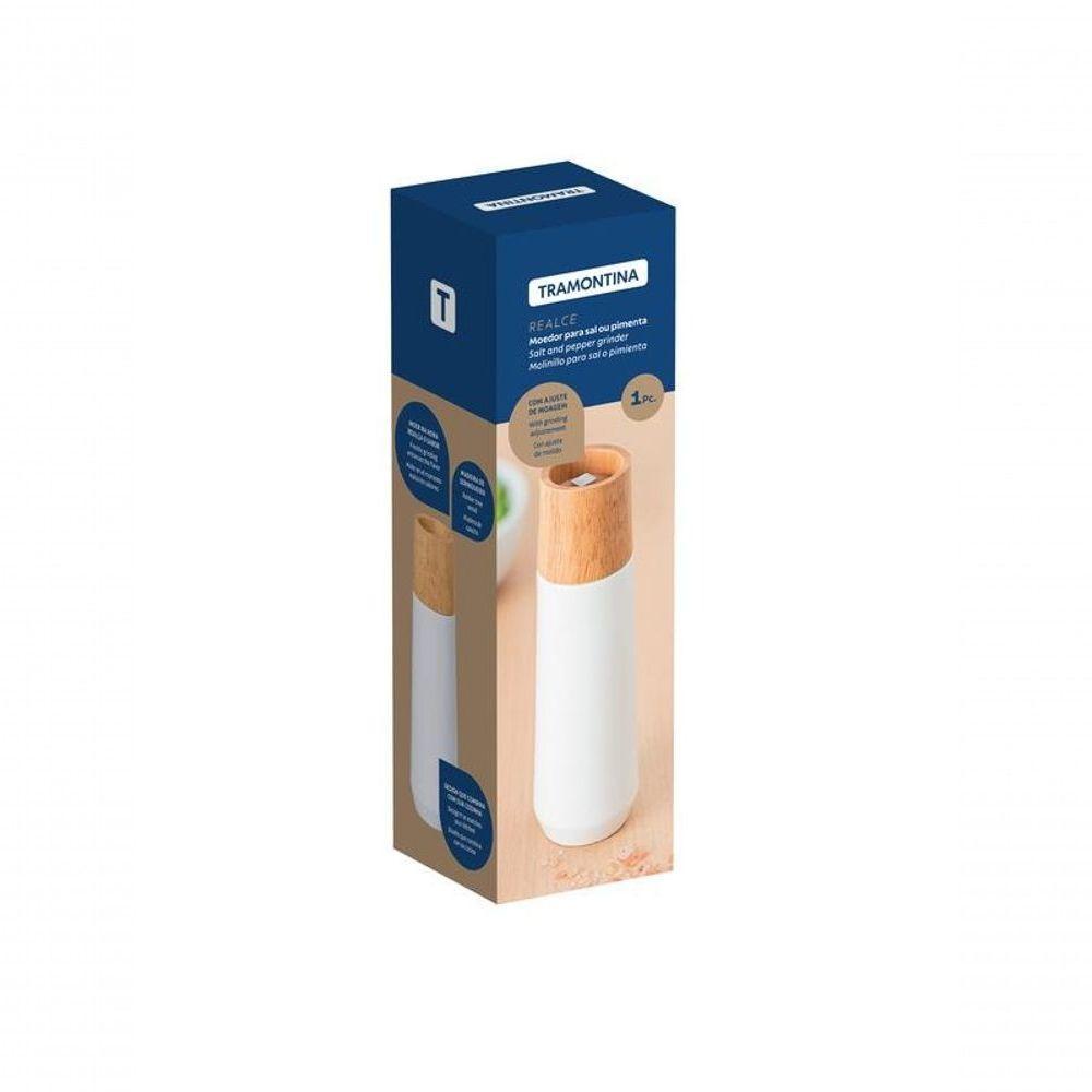 Moedor Tramontina De Sal E Pimenta Realce 19,7cm Branco Em Madeira Seringueira - 4