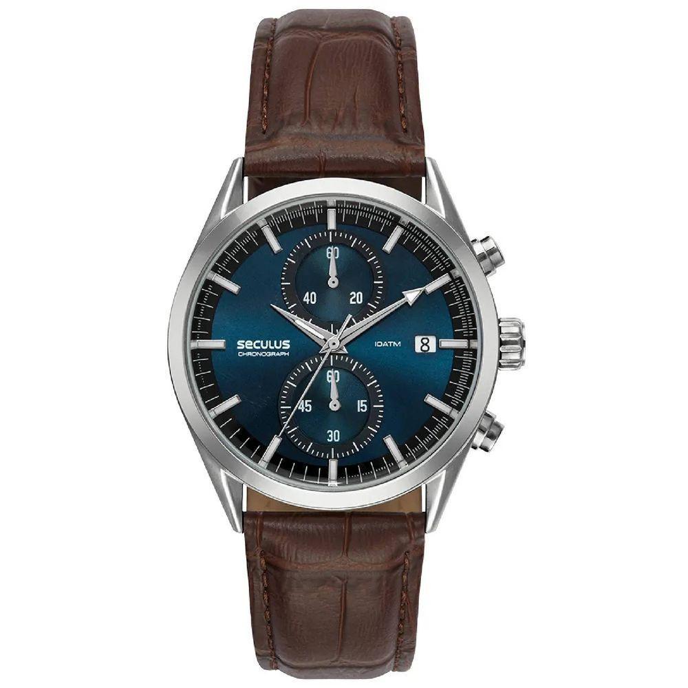 Relógio Seculus Cronógrafo 77307g0svnc1 Vidro Abaulado Couro Prata - 1
