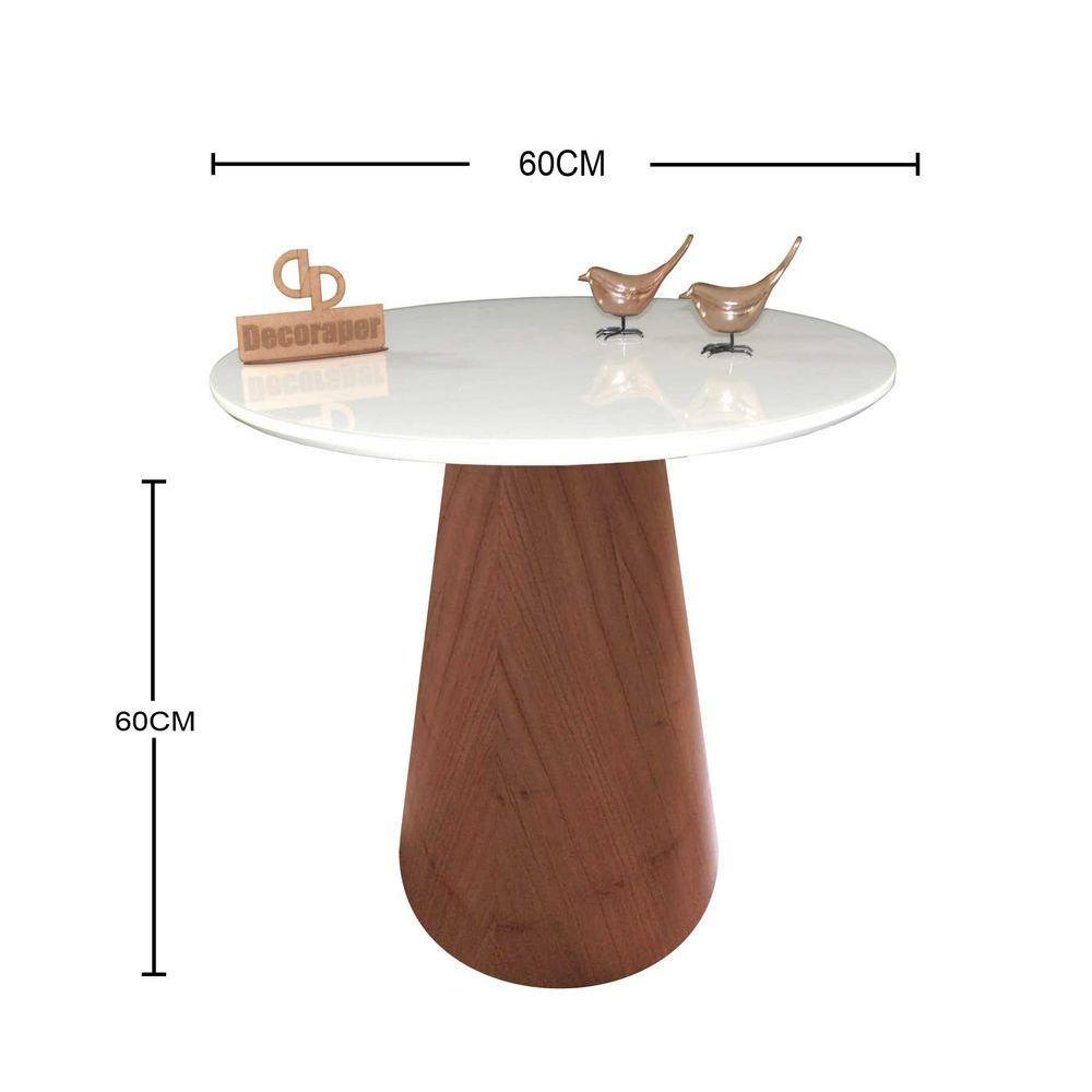 Mesa De Canto Cone Amadeirado Com Tampo Vidro 60cm Branco 60cm - 2