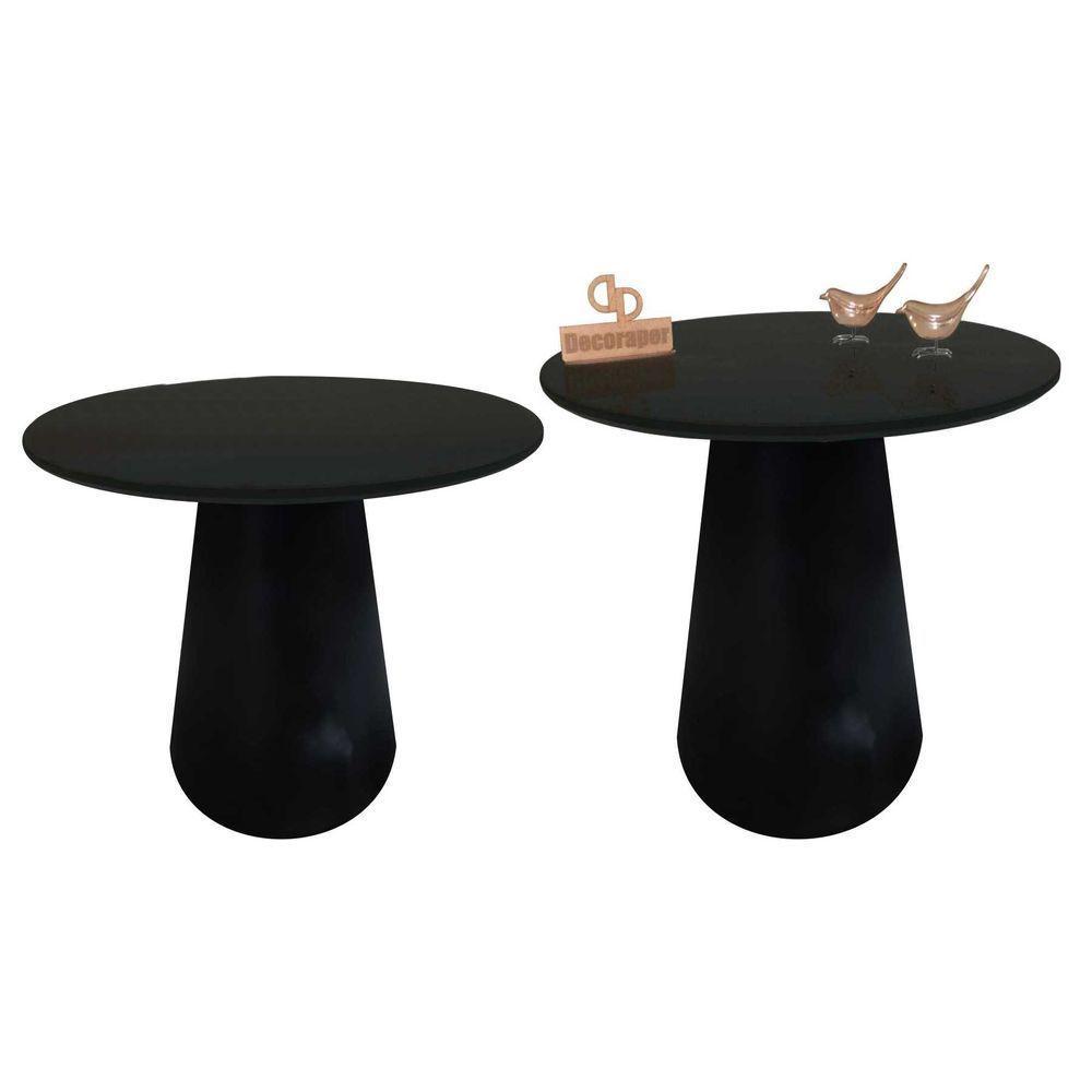 Kit Mesa De Canto Com Vidro 50cm E Base Cone Laqueada Preta - 1