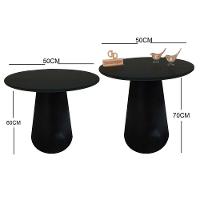 Kit Mesa De Canto Com Vidro 50cm E Base Cone Laqueada Preta - 2