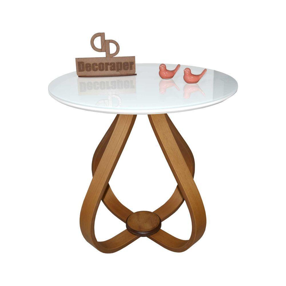 Mesa Lateral Cebola Com Vidro 60cm Branco 70cm - 1