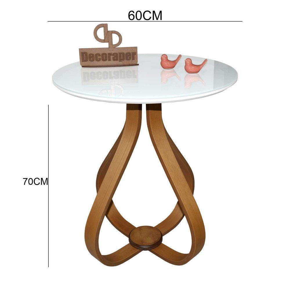 Mesa Lateral Cebola Com Vidro 60cm Branco 70cm - 2