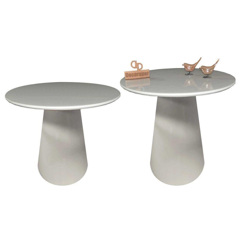Kit Mesa De Canto Com Vidro 50cm E Base Cone Laqueada Off White - 1