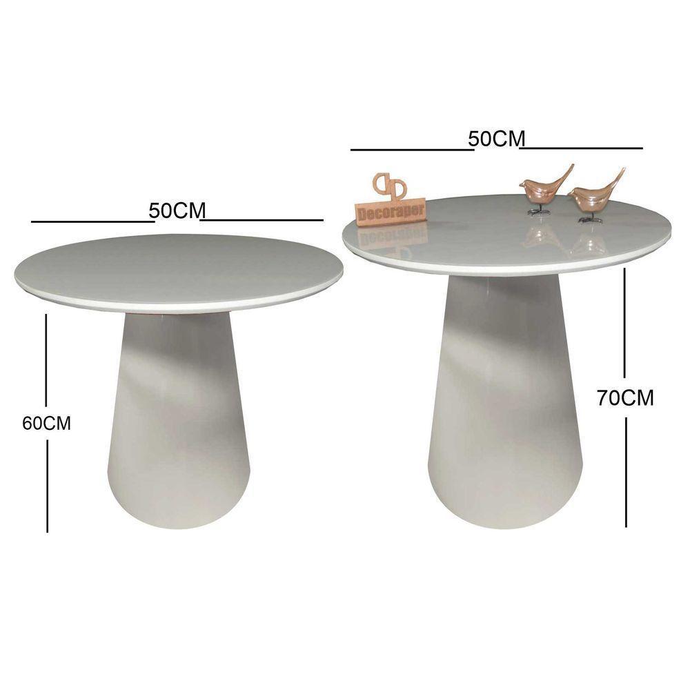 Kit Mesa De Canto Com Vidro 50cm E Base Cone Laqueada Off White - 2