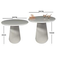 Kit Mesa De Canto Com Vidro 50cm E Base Cone Laqueada Off White - 2