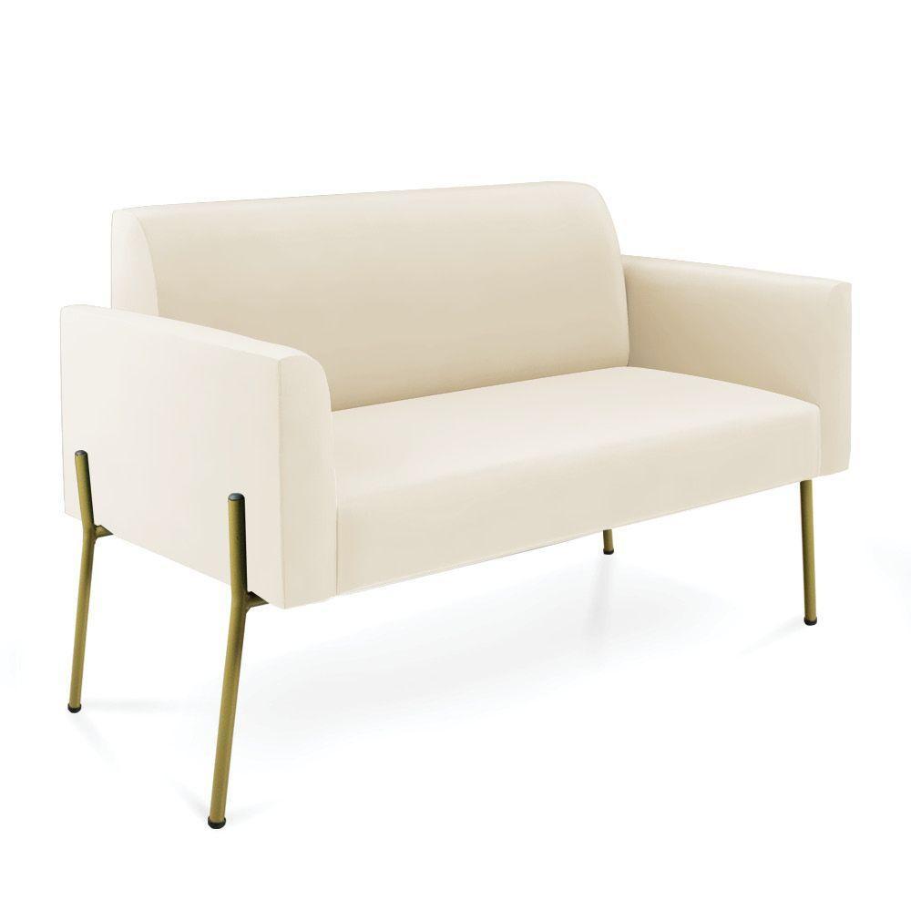 Sofá Namoradeira E 2 Poltronas Pé De Ferro Dourado Marisa Veludo Cor Bege - 6