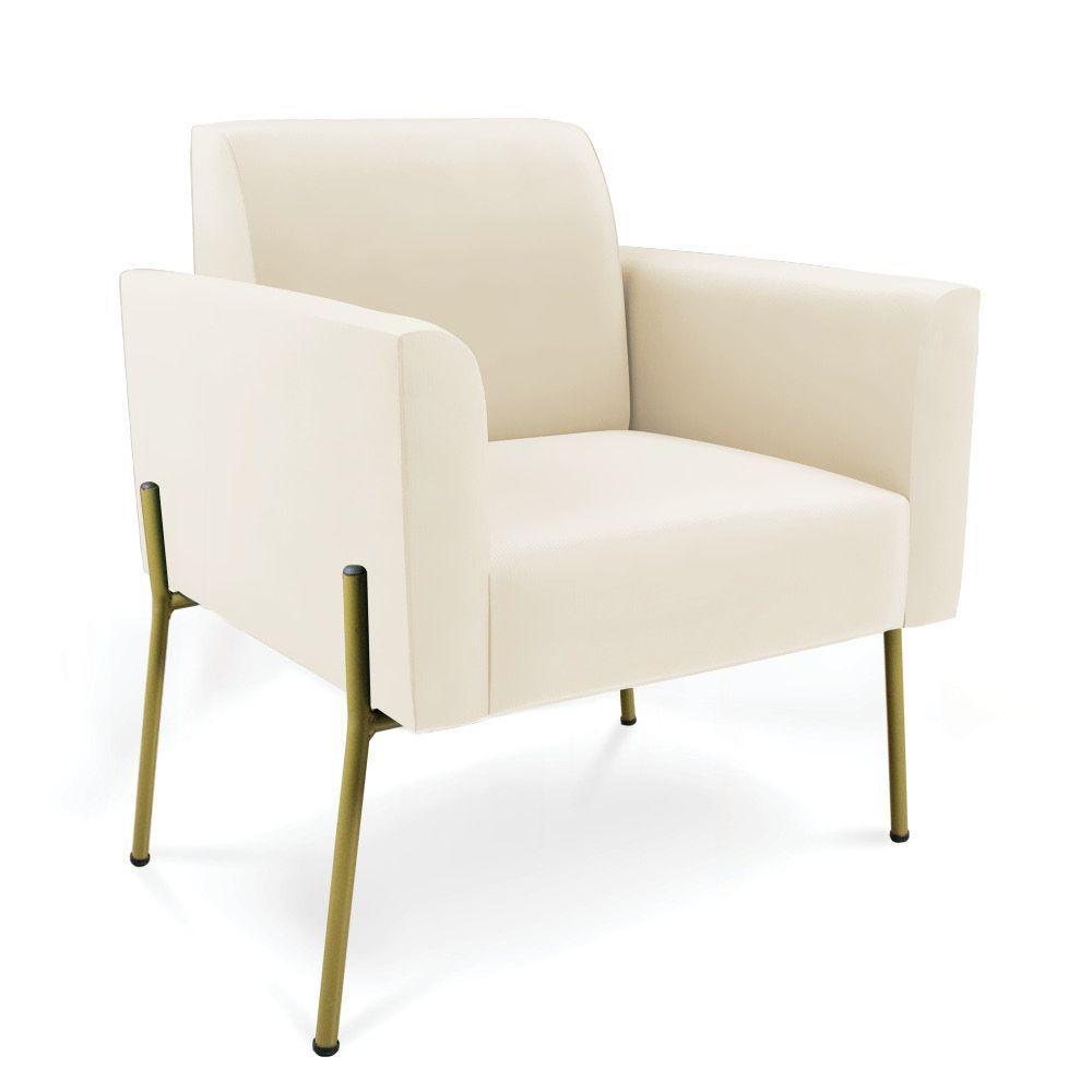 Sofá Namoradeira E 2 Poltronas Pé De Ferro Dourado Marisa Veludo Cor Bege - 7