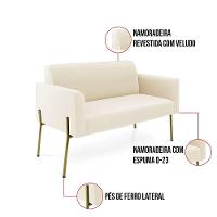 Sofá Namoradeira E 2 Poltronas Pé De Ferro Dourado Marisa Veludo Cor Bege - 3