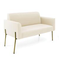 Sofá Namoradeira E 2 Poltronas Pé De Ferro Dourado Marisa Veludo Cor Bege - 6