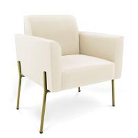 Sofá Namoradeira E 2 Poltronas Pé De Ferro Dourado Marisa Veludo Cor Bege - 7