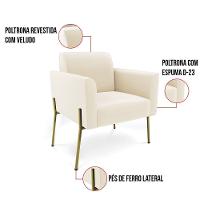 Sofá Namoradeira E 2 Poltronas Pé De Ferro Dourado Marisa Veludo Cor Bege - 8
