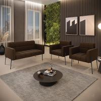 Sofá Namoradeira E 2 Poltronas Pé De Ferro Preto Elisa Suede D03 - D'rossi Cor Marrom - 2