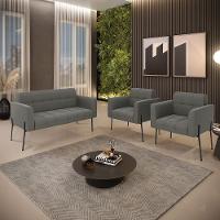 Sofá Namoradeira E 2 Poltronas Pé De Ferro Preto Elisa Suede D03 - D'rossi Cor Grafite - 2