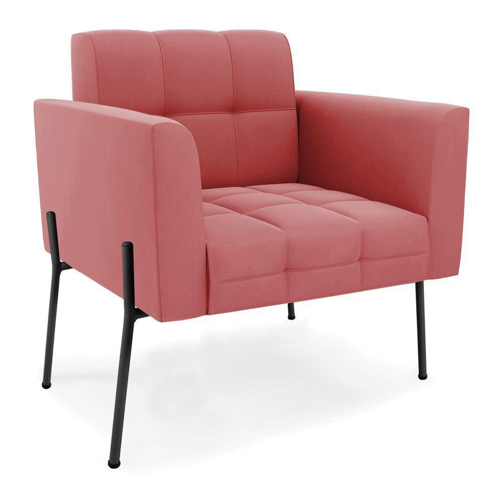 Sofá Namoradeira E 2 Poltronas Pé De Ferro Preto Elisa Suede D03 - D'rossi Cor Rose - 4