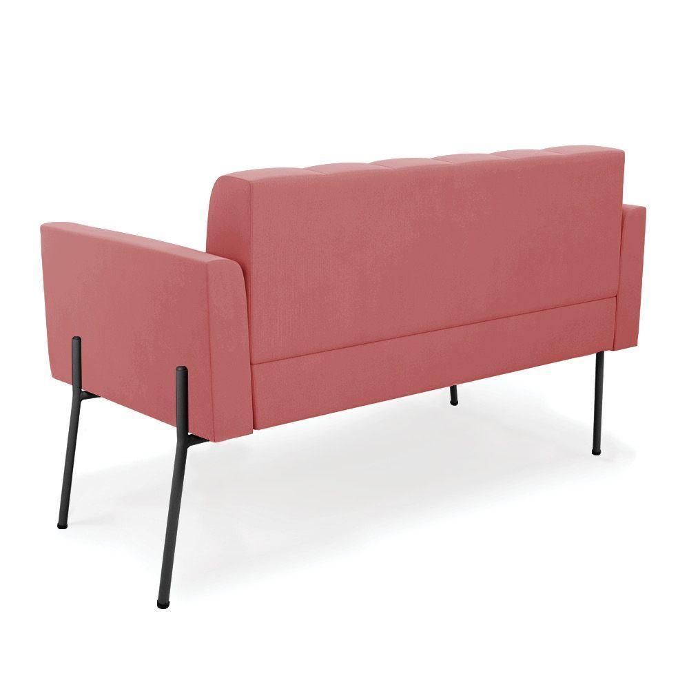 Sofá Namoradeira E 2 Poltronas Pé De Ferro Preto Elisa Suede D03 - D'rossi Cor Rose - 5