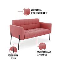 Sofá Namoradeira E 2 Poltronas Pé De Ferro Preto Elisa Suede D03 - D'rossi Cor Rose - 6