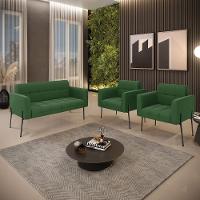 Sofá Namoradeira E 2 Poltronas Pé De Ferro Preto Elisa Suede D03 - D'rossi Cor Verde - 2