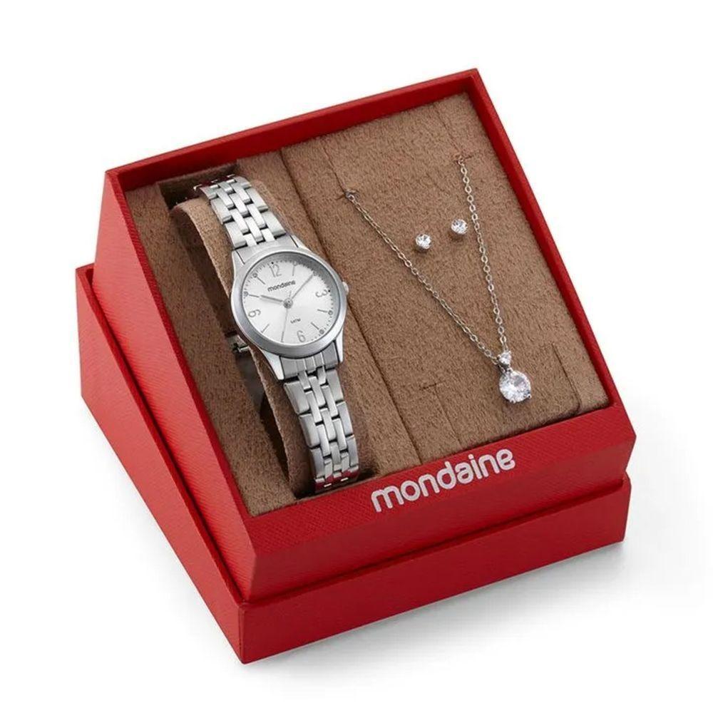 Kit Relógio Mondaine Prata Com Colar E Brincos 32720l0mkne2k1 - 2