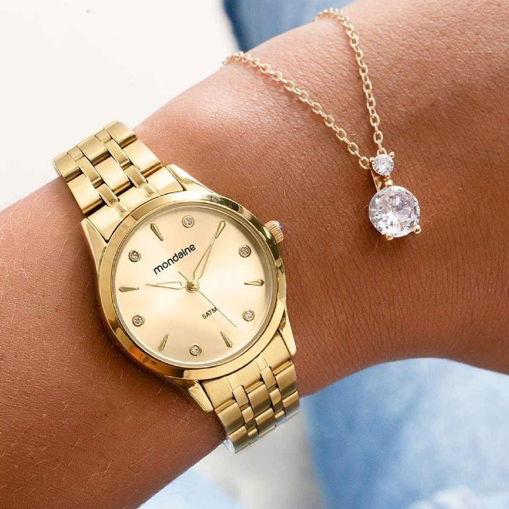 Kit Relógio Mondaine Dourado Com Colar E Brincos 32610lpmkde1k1 - 4