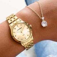 Kit Relógio Mondaine Dourado Com Colar E Brincos 32610lpmkde1k1
