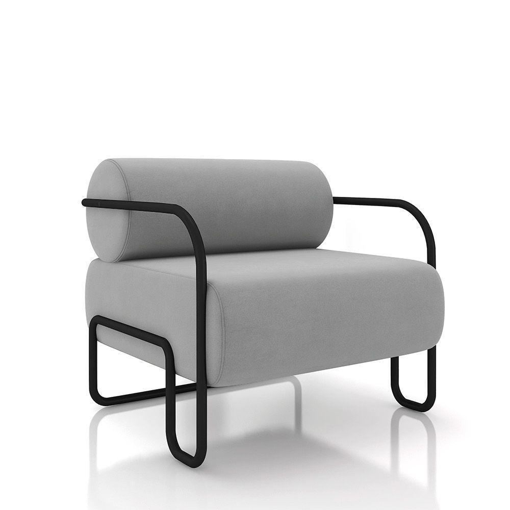 Poltrona Sala De Estar Industrial Preto Kit 2 Ameli Veludo K01 - D'rossi Cor Cinza - 3